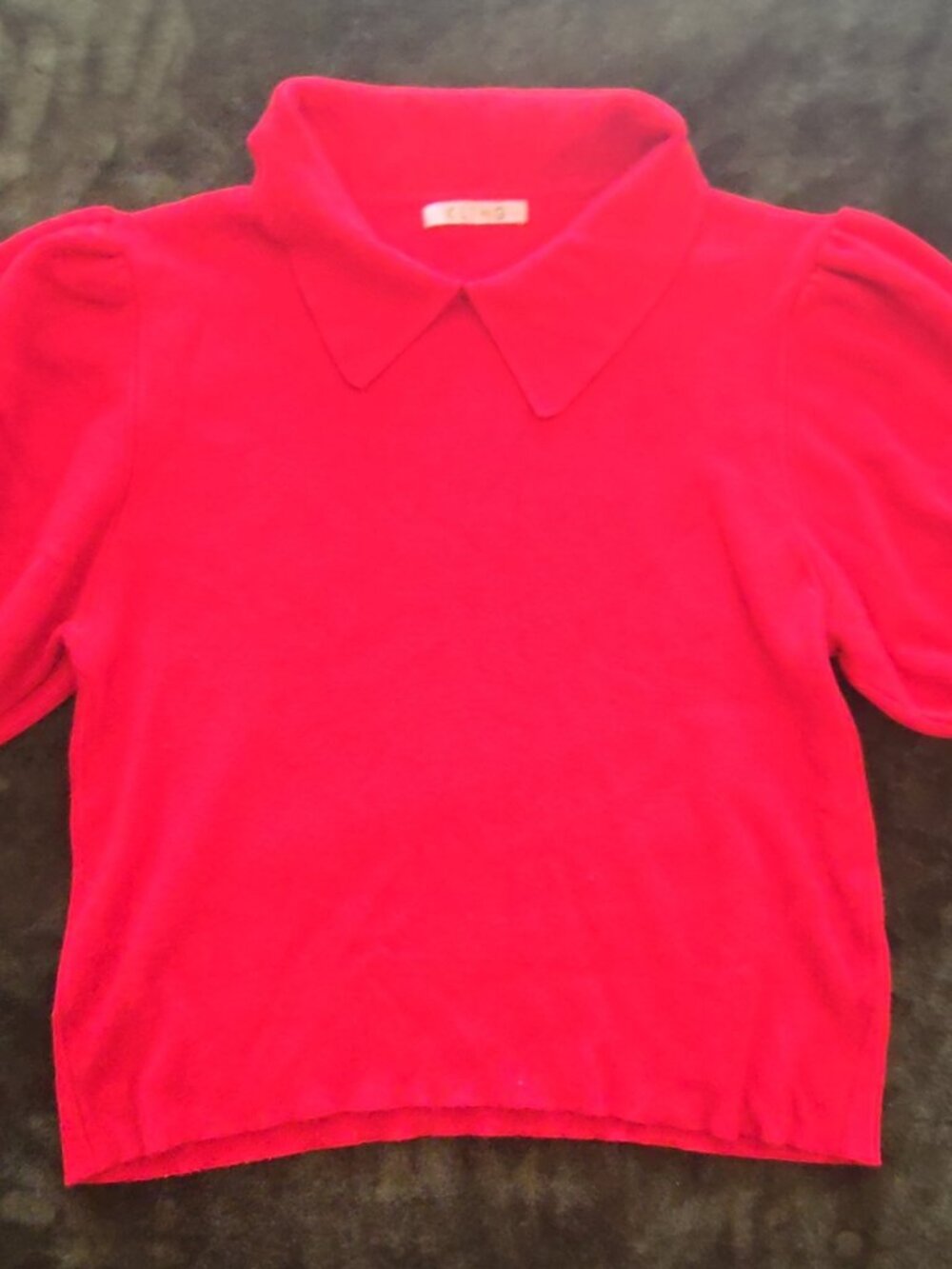 Kling Red Velour Puff Sleeve Collared Top Women's L